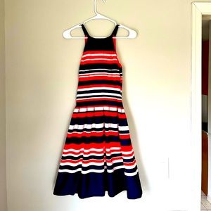 Vince Camuto Navy and Orange Striped Dress